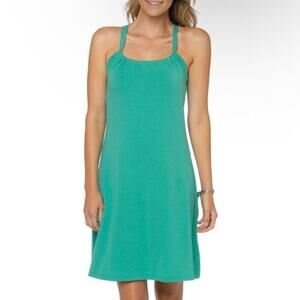 PrAna Sz M Quinn Racer Back Mini Dress Safari Guava Green Vacation Beach Sporty